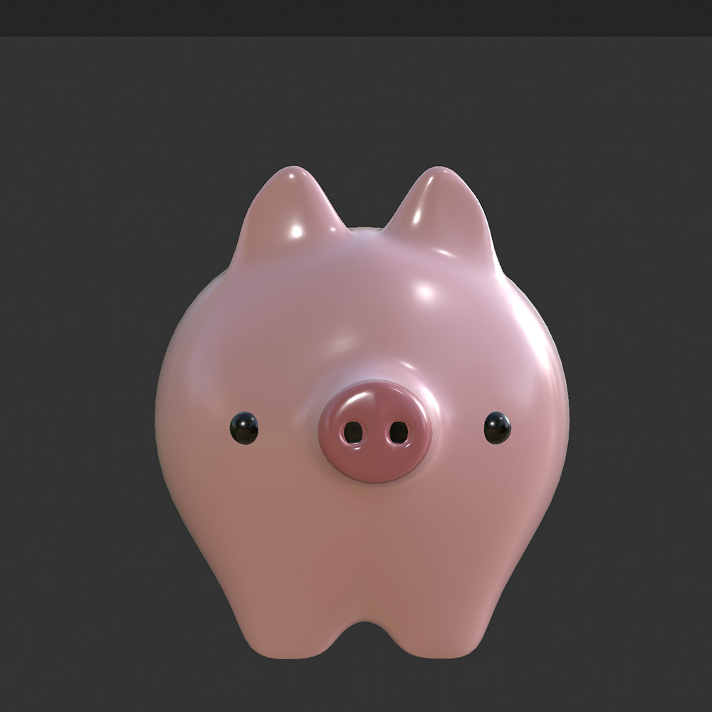 This is the final look of the pig from the front after the colour was added and the grids were turned off.