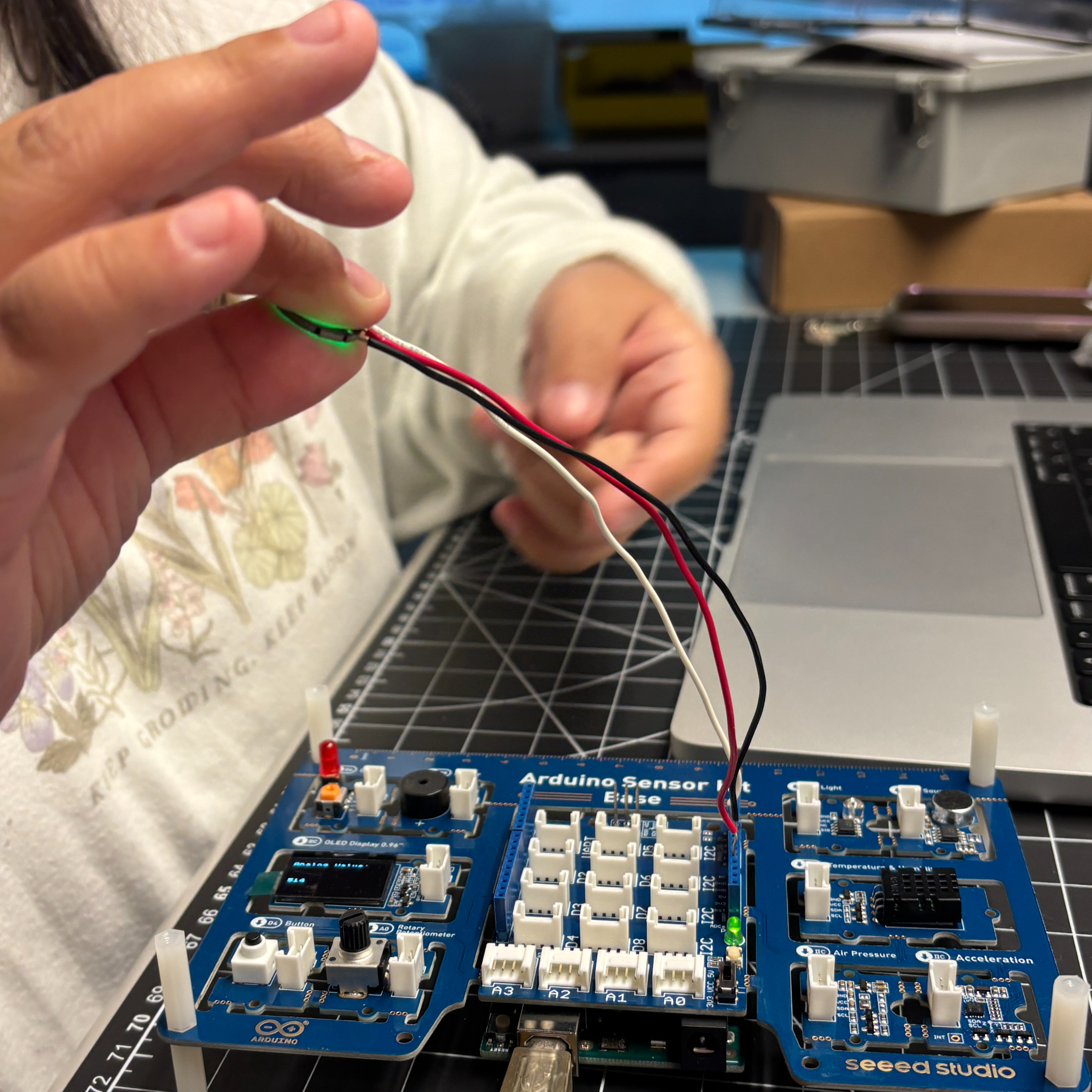 This is an example of us testing one of the few skethces we found to see if both our wiring and code was correcnt.